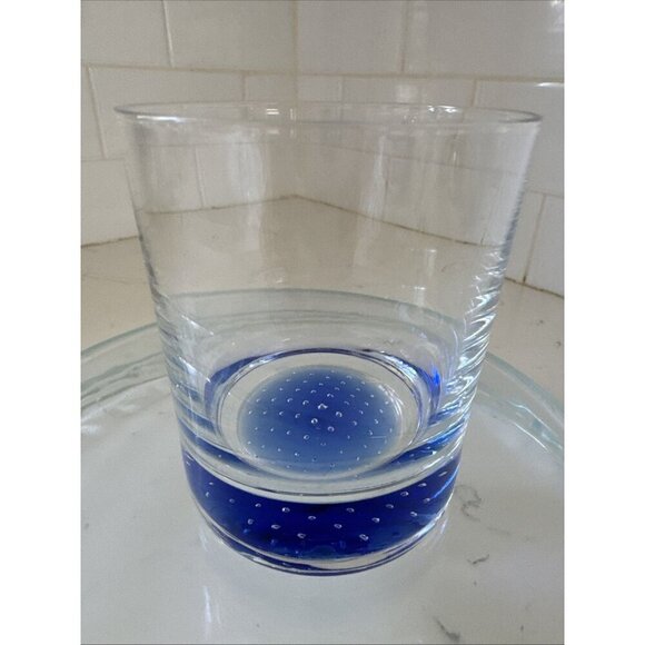 AMERICAN ATELIER OLD FASHIONED ROCKS COBALT BLUE CONTROLLED BUBBLE GLASSES - Picture 1 of 12